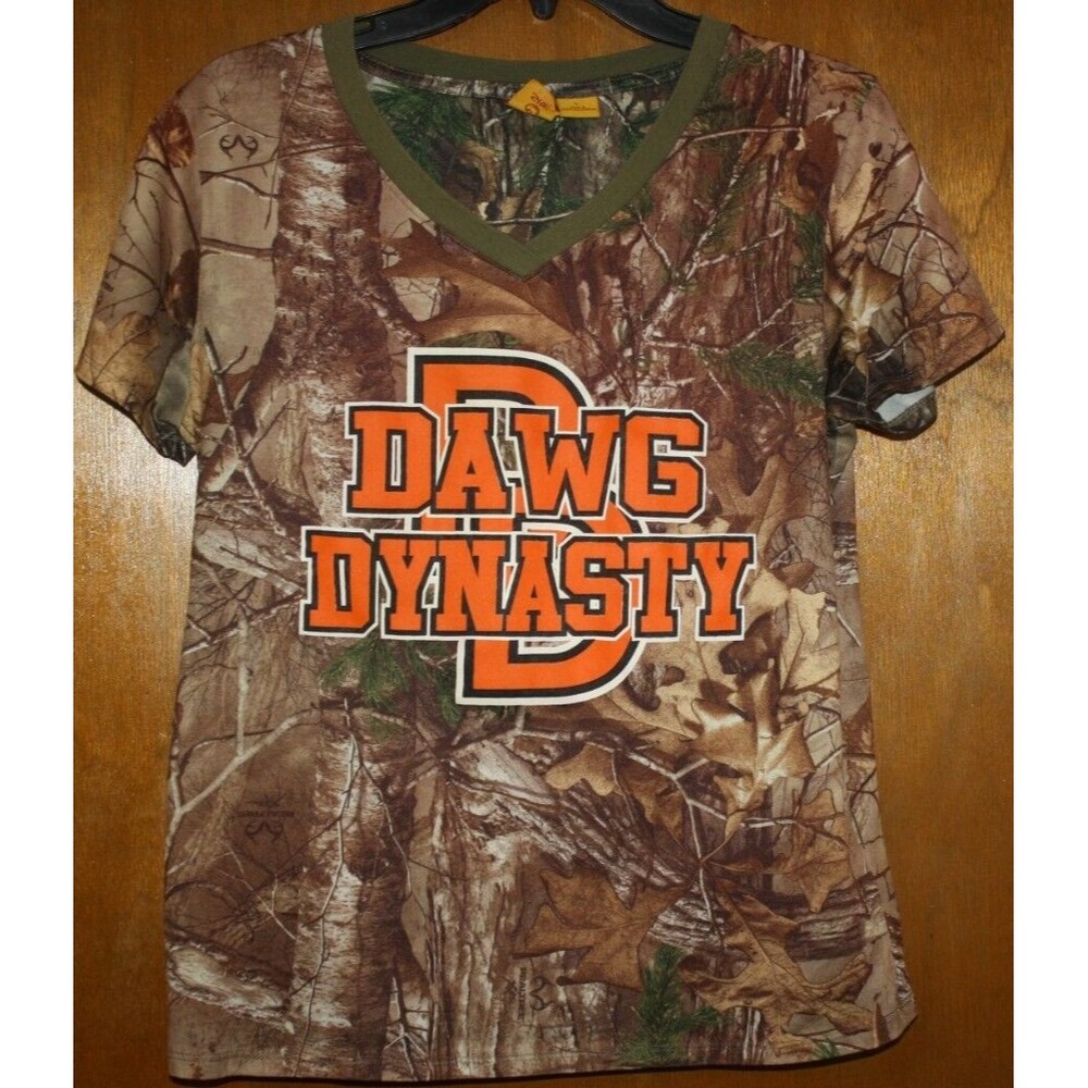 Dawg Dynasty Softball Camo T-Shirt Sz L Green Orange SS Women's She Outdoors